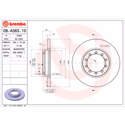 Disque de frein BREMBO 08A36310 arrière, plein, 1 pièce