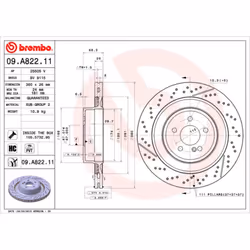 Disque de frein BREMBO 09A82211 arrière, ventilé, rainuré, à haute teneur en carbone, 1 pièce