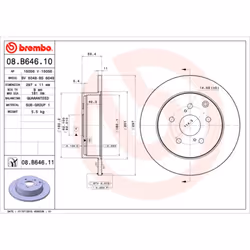 Disque de frein BREMBO 08B64611 arrière, plein, 1 pièce
