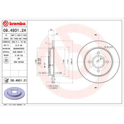 Disque de frein BREMBO 8493121 arrière, plein, 1 pièce