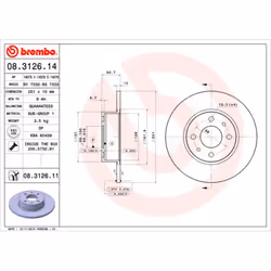 Disque de frein BREMBO 8312611 arrière, plein, 1 pièce