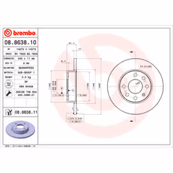 Disque de frein BREMBO 8863811 avant, plein, 1 pièce