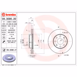 Disque de frein BREMBO 9309021 avant, ventilé, 1 pièce