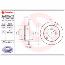 Disque de frein BREMBO 8831611 arrière, plein, 1 pièce