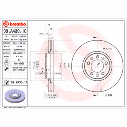 Disque de frein BREMBO 09A43011 avant, ventilé, 1 pièce
