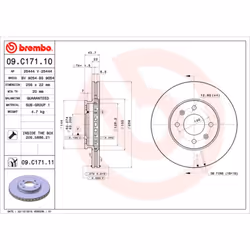 Disque de frein BREMBO 09C17111 avant, ventilé, 1 pièce