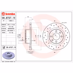 Disque de frein BREMBO XTRA LINE BREMBO 08.8727.1X, 1 pièce
