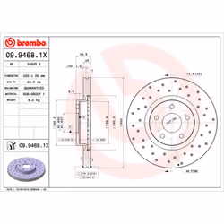 Disque de frein BREMBO 0994681X avant, perforé, ventilé, perforé, 1 pièce