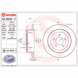 Disque de frein BREMBO 08B52911 arrière, plein, 1 pièce