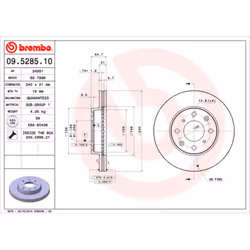 Disque de frein BREMBO 9528511 avant, ventilé, 1 pièce