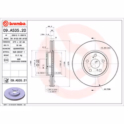 Disque de frein BREMBO 09A53521 avant, ventilé, 1 pièce