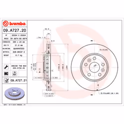 Disque de frein BREMBO 09A72721 avant, ventilé, à haute teneur en carbone, 1 pièce