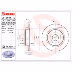 Disque de frein BREMBO 08B60111 arrière, plein, 1 pièce