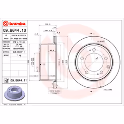 Disque de frein BREMBO 09B64411 arrière, ventilé, 1 pièce