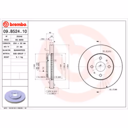 Disque de frein BREMBO 09B52410 avant, ventilé, 1 pièce