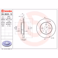 Disque de frein BREMBO 09B52310 avant, ventilé, 1 pièce