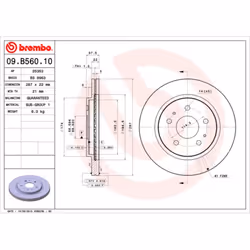 Disque de frein BREMBO 09B56010 avant, ventilé, 1 pièce