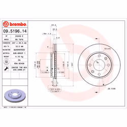 Disque de frein BREMBO 9519611 arrière, ventilé, 1 pièce