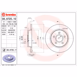 Disque de frein BREMBO 08A72511 arrière, plein, 1 pièce