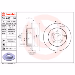 Disque de frein BREMBO 08A63111 arrière, plein, à haute teneur en carbone, 1 pièce