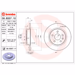 Disque de frein BREMBO 08B35711 arrière, plein, 1 pièce