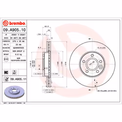 Disque de frein BREMBO 09A90511 avant, ventilé, à haute teneur en carbone, 1 pièce