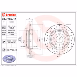 Disque de frein BREMBO 0877651X arrière, perforé, perforé, plein, 1 pièce