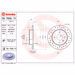 Disque de frein BREMBO XTRA LINE BREMBO 08.7626.1X, 1 pièce