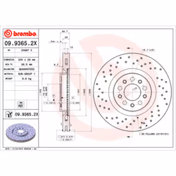 Disque de frein BREMBO 0993652X avant, perforé, ventilé, perforé, 1 pièce