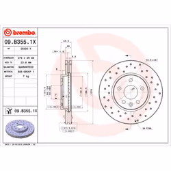 Disque de frein BREMBO 09B3551X avant, perforé, ventilé, perforé, 1 pièce