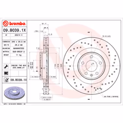 Disque de frein BREMBO 09B0391X avant, perforé, ventilé, perforé, 1 pièce