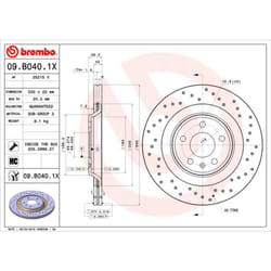 Disque de frein BREMBO 09B0401X arrière, perforé, ventilé, perforé, 1 pièce
