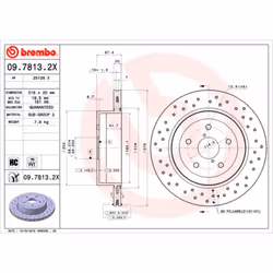 Disque de frein BREMBO 0978132X arrière, perforé, ventilé, perforé, 1 pièce