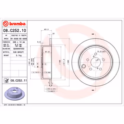Disque de frein BREMBO 08C25211 arrière, plein, 1 pièce