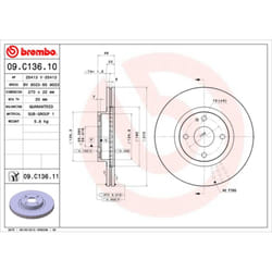 Disque de frein BREMBO 09C13611 avant, ventilé, 1 pièce