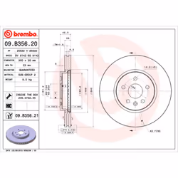 Disque de frein BREMBO 09B35621 avant, ventilé, à haute teneur en carbone, 1 pièce