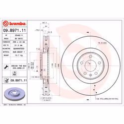 Disque de frein BREMBO 09B97111 avant, ventilé, 1 pièce