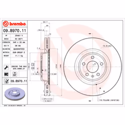 Disque de frein BREMBO 09B97011 avant, ventilé, à haute teneur en carbone, 1 pièce