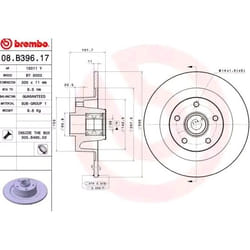 BREMBO Disque de frein RENAULT: SCENIC 3, GRAND SCENIC 3, Fluence BEARING DISC LINE 11mm 5 plein 08.B397.17 Disques de frein, Disque