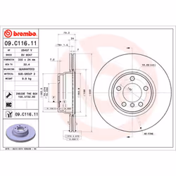 Disque de frein BREMBO 09C11611 avant, ventilé, à haute teneur en carbone, 1 pièce