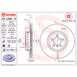Disque de frein BREMBO 09C39913 avant, ventilé, à haute teneur en carbone, 1 pièce