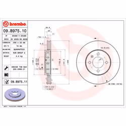Disque de frein BREMBO 09B97511 avant, ventilé, à haute teneur en carbone, 1 pièce