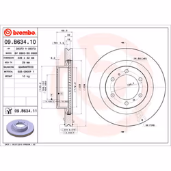 Disque de frein BREMBO 09B63411 avant, ventilé, 1 pièce