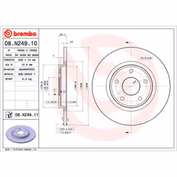 Disque de frein BREMBO 08N24911 arrière, plein, 1 pièce