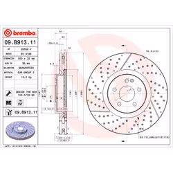 Disque de frein BREMBO 09B91311 avant, ventilé, rainuré, à haute teneur en carbone, 1 pièce
