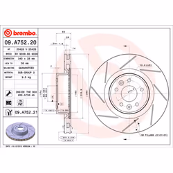 Disque de frein BREMBO 09A75221 avant, ventilé, rainuré, à haute teneur en carbone, 1 pièce