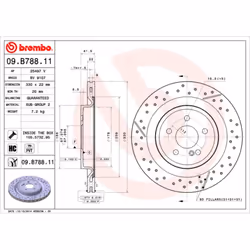 Disque de frein BREMBO 09B78811 arrière, ventilé, rainuré, à haute teneur en carbone, 1 pièce