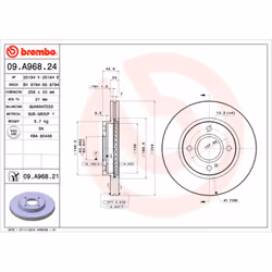 Disque de frein BREMBO 09A96821 avant, ventilé, 1 pièce