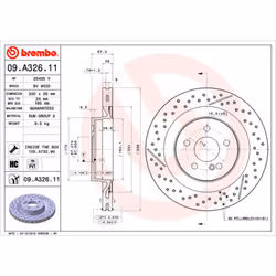 Disque de frein BREMBO 09A32611 arrière, ventilé, rainuré, à haute teneur en carbone, 1 pièce