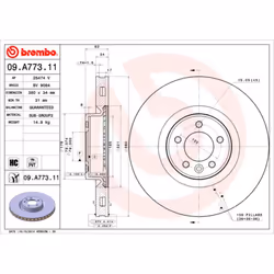Disque de frein BREMBO 09A77311 avant, ventilé, à haute teneur en carbone, 1 pièce